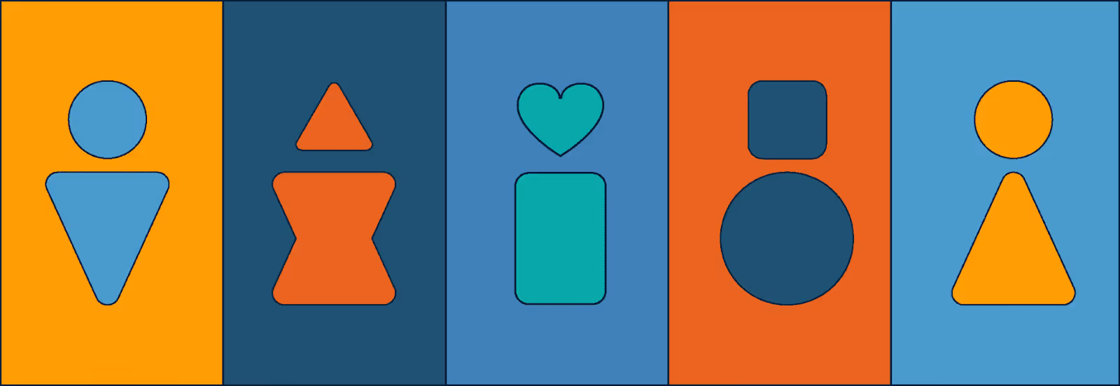 abstract icons of people made of different shapes on different and different colors
