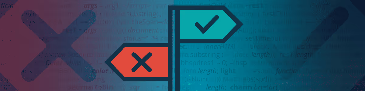 illustration of two flags on a pole, one with a "X" and one with a check mark