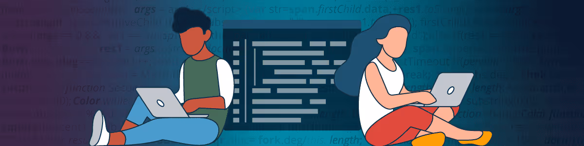 Illustration of two people coding on laptops