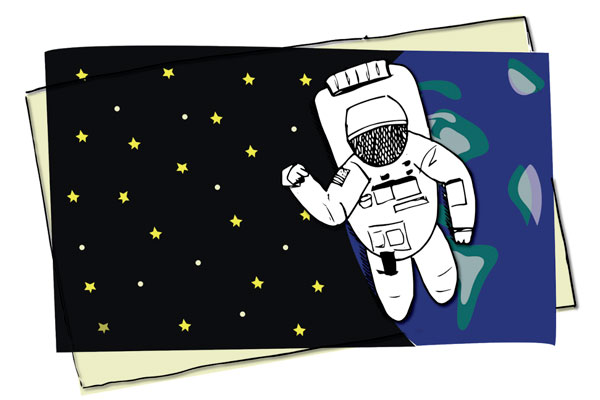 Drawing of an astronaut among the stars