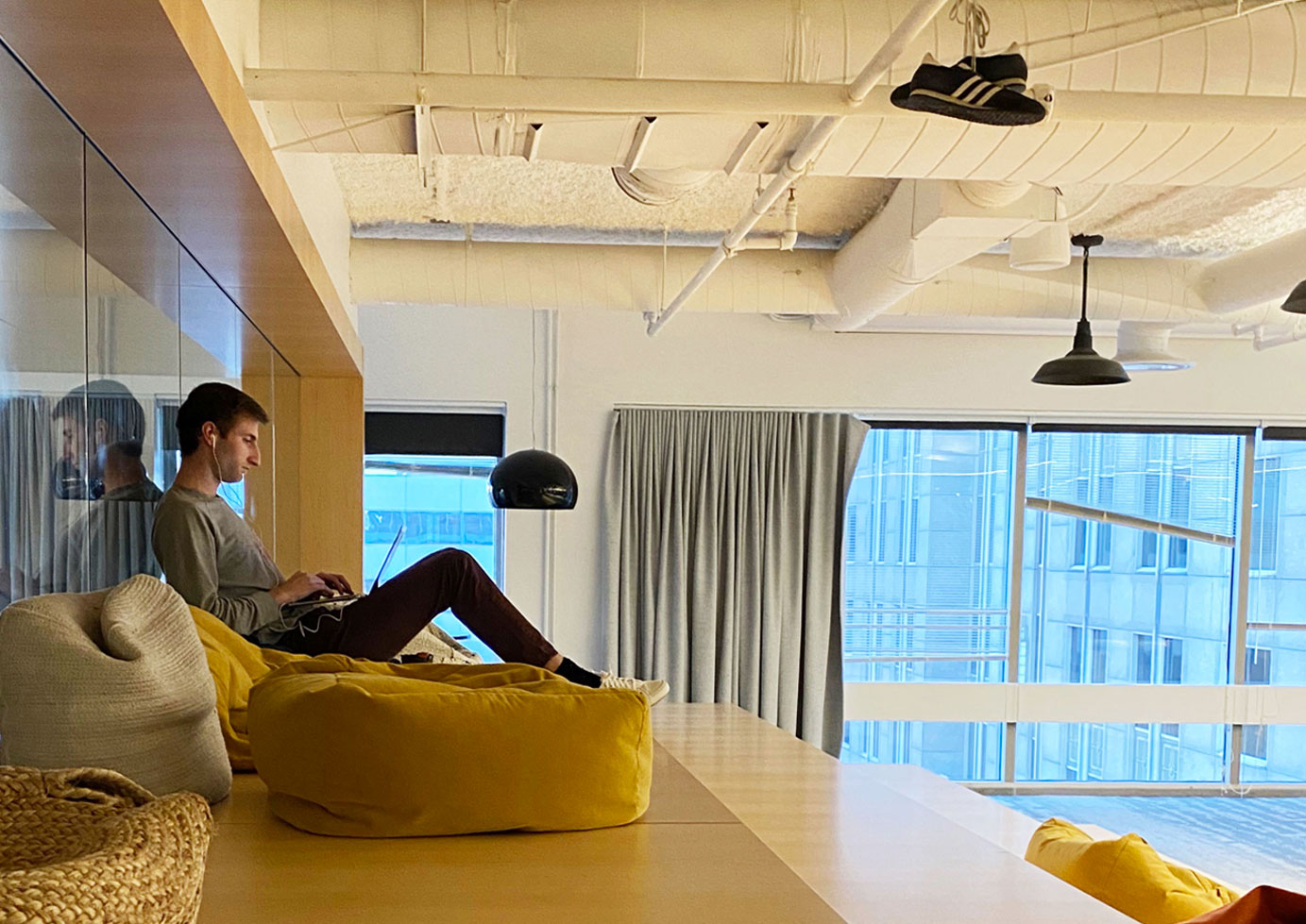 Employee Working on an elevated platform in the common area