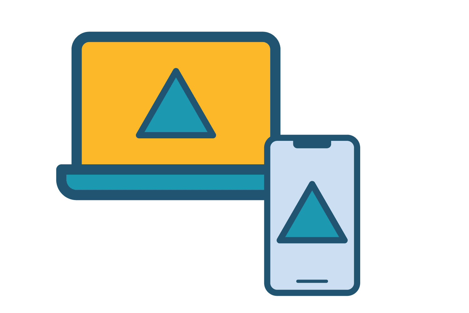 Triangle on a laptop and a phone indicating potential sources of first-party data.