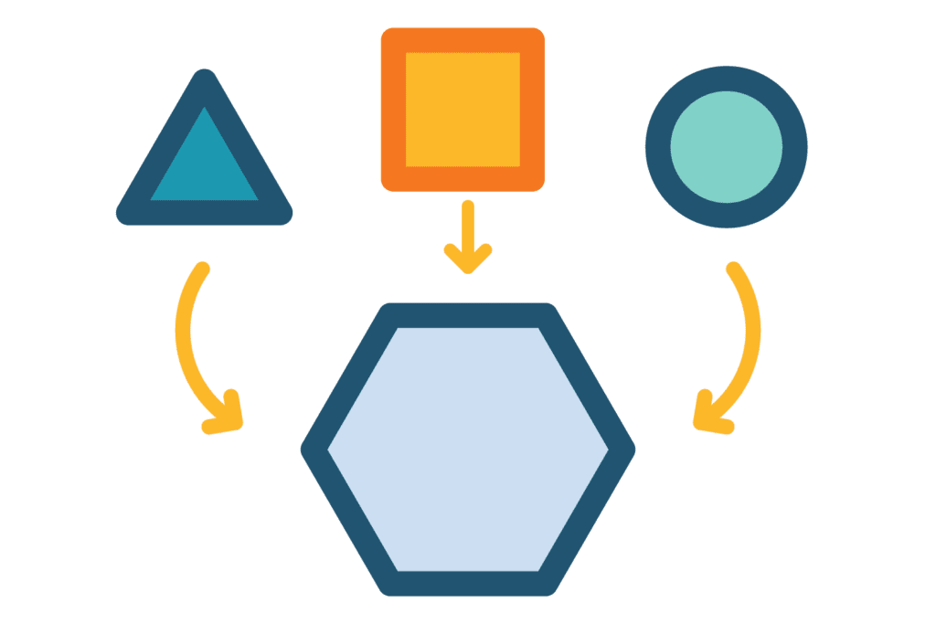 Three types of data combining into a new shape