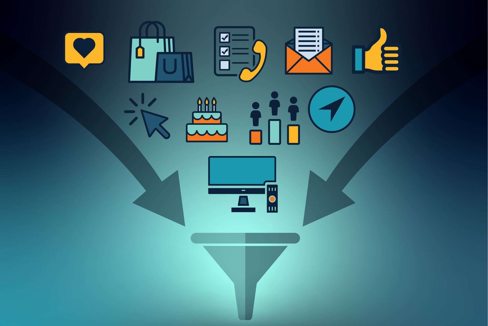 data sources going into a funnel