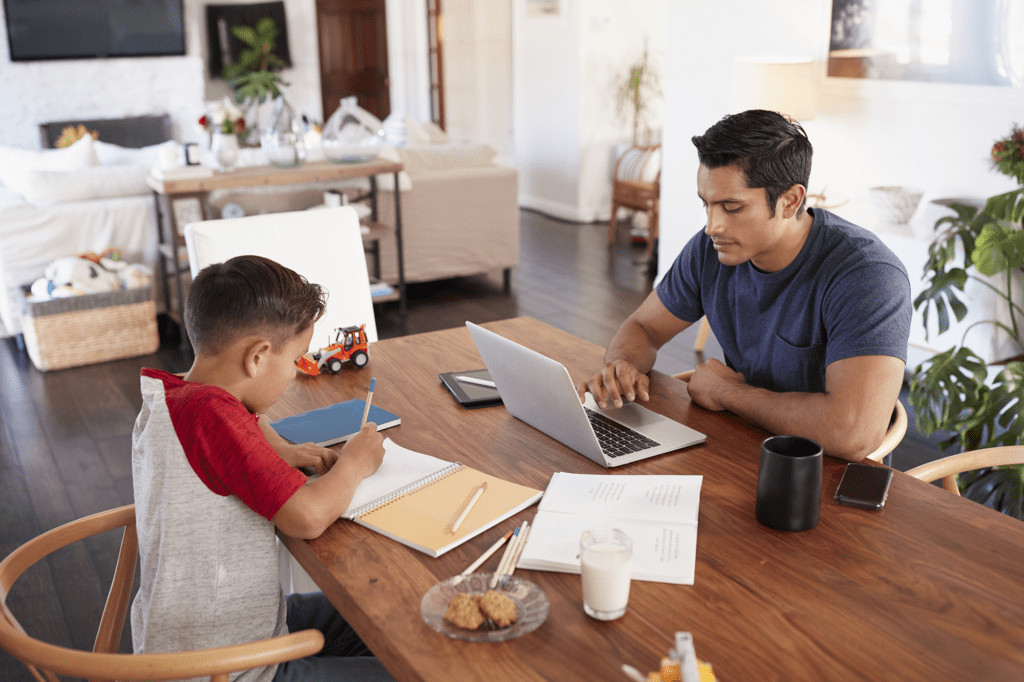 HispanicFatherSon-RemoteWork