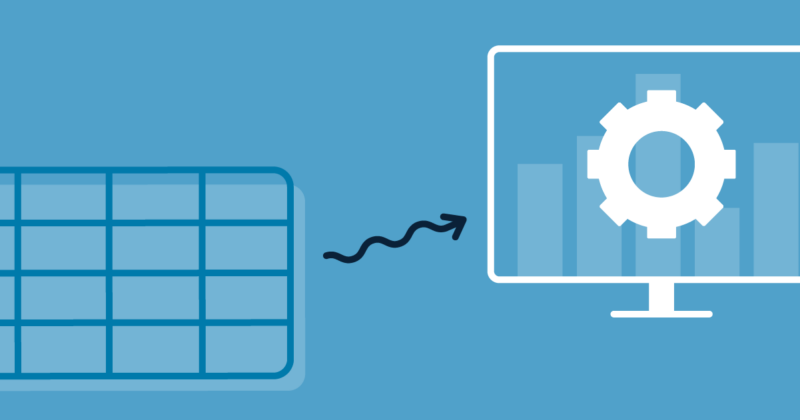 Illustration of tabular data connecting to a data management platform