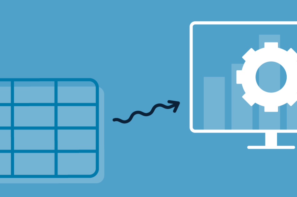 Illustration of tabular data connecting to a data management platform