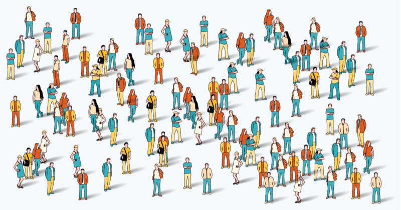 Illustration of a large group of people from above
