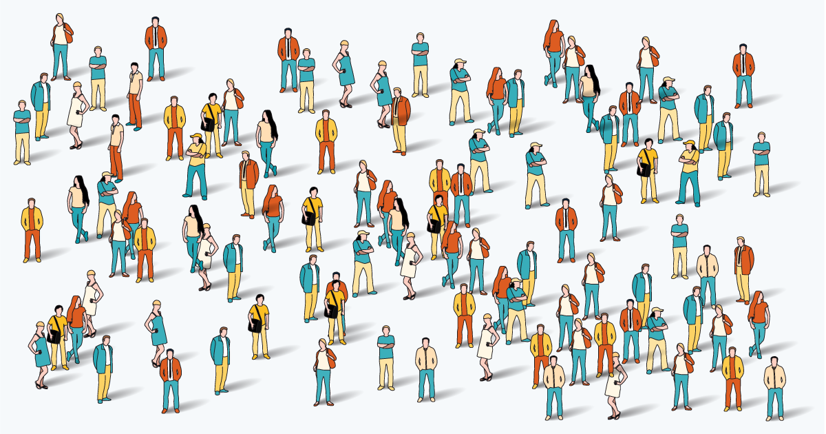 Illustration of a large group of people from above