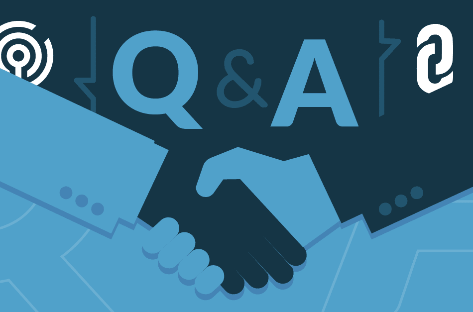 illustration of hands shaking with "Q&A" in the background