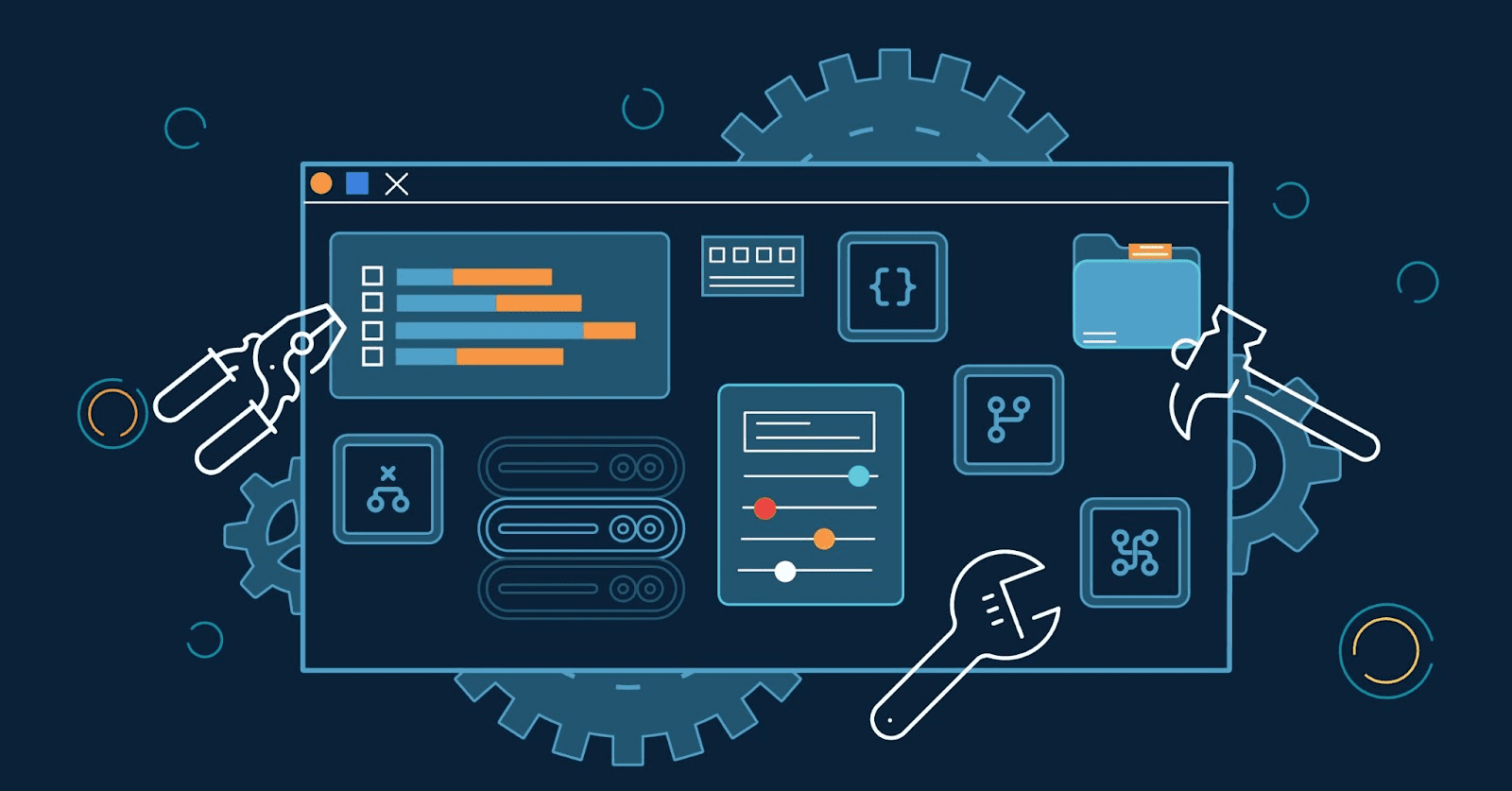 icons of tools working on a dashboard user interface