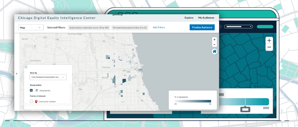 Example map from DEIC showing highly-vulnerable populations, likely to be left behind in the Digital Divide.