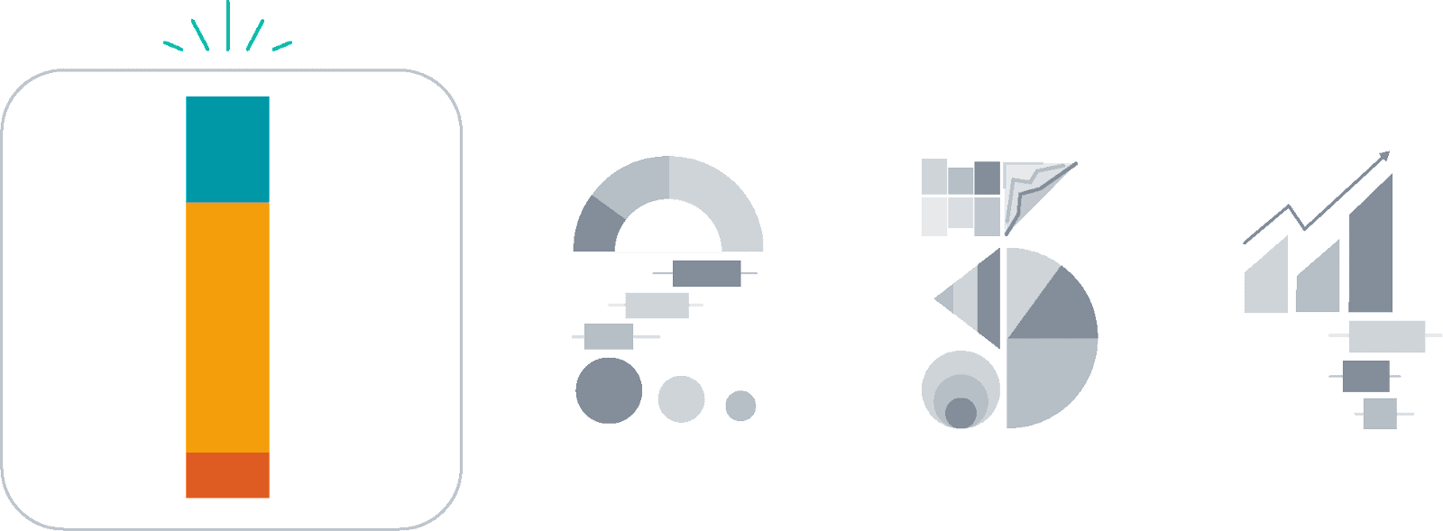 illustration of step one: icons of a stacked bar chart drawing out the numeral 1