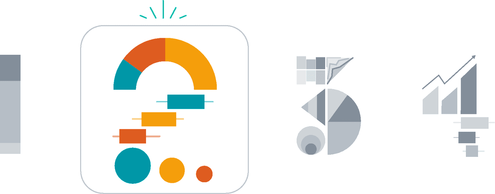 illustration of step two: icons of a different data representations drawing out the numeral 2