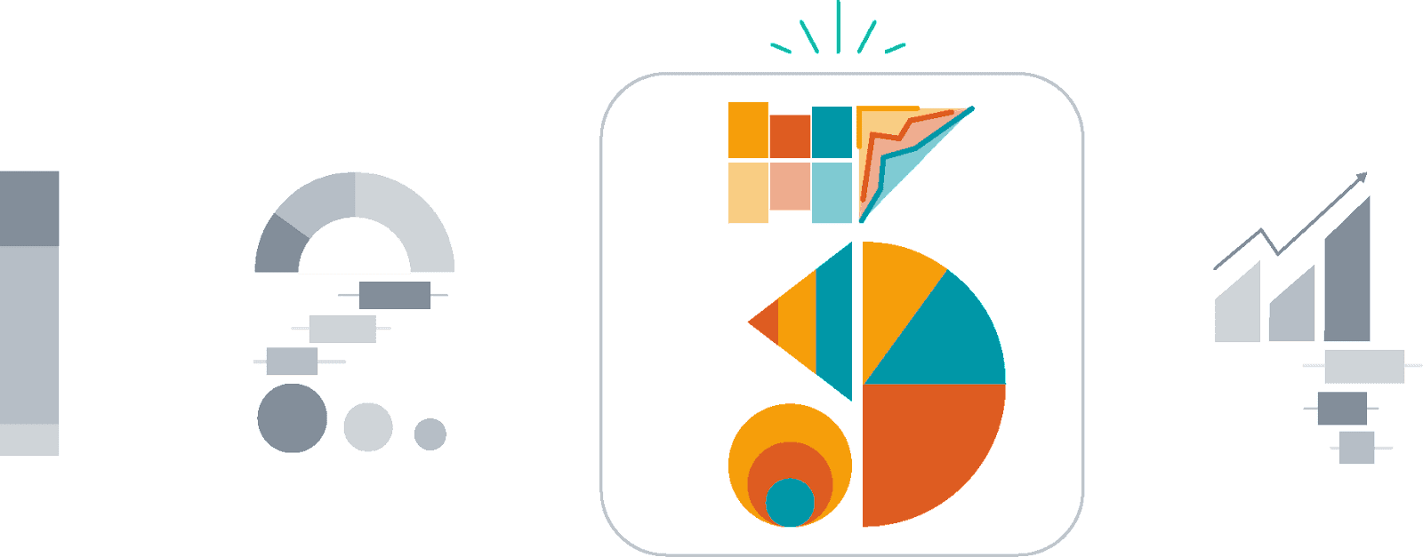 illustration of step three: icons of a different data representations drawing out the numeral 3