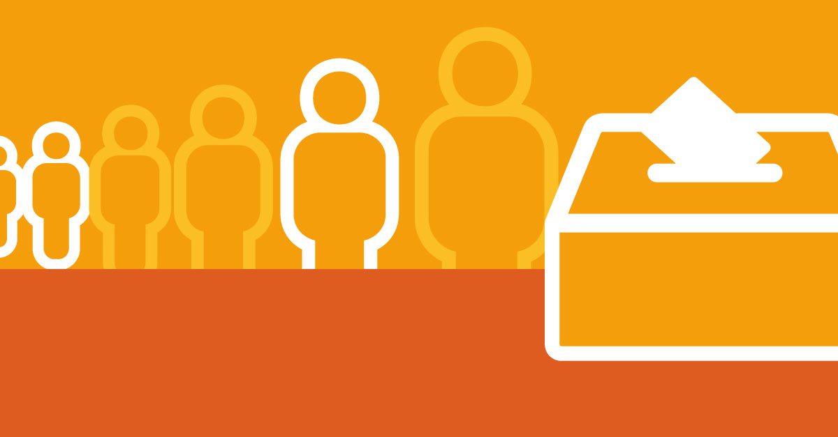 illustration of people lined up in front of a ballot box with 3 of them highlighted