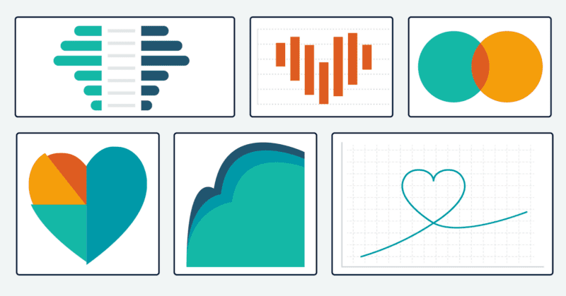 Illustration of different data visualizations making hearts