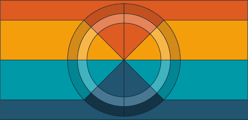 Illustration of a nested circle chart with slices of different colors and shades