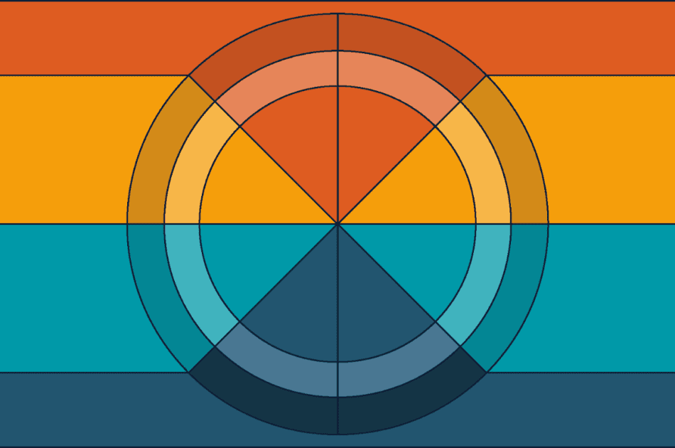 Illustration of a nested circle chart with slices of different colors and shades